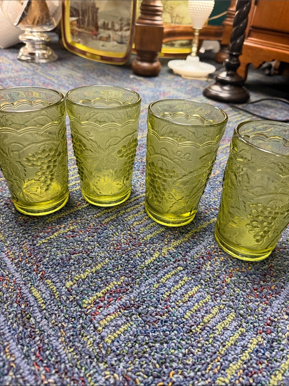 Vintage Green Pressed Glass Tumbler Set - 4pc